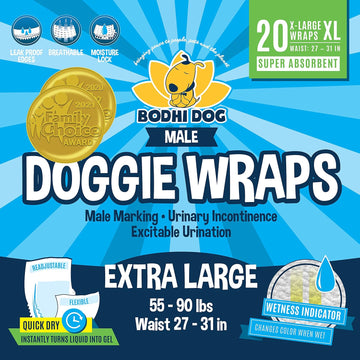 Bodhi Dog Disposable Male Dog Diapers | Super Absorbent Leak-Proof Fit | Premium Adjustable Male Dog Pee Wraps With Moisture Control & Wetness Indicator | 20 Count Extra Large Size