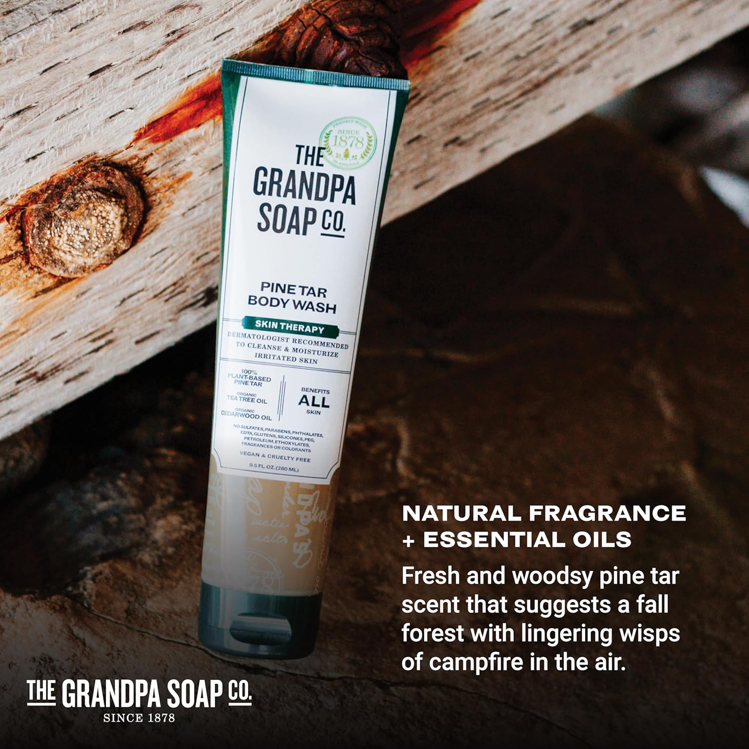 The Grandpa Soap Company Pine Tar Body Wash - Dermatologist Recommended To Cleanse & Moisturize Irritated Skin, Deodorizing Power, With Pine Tar & Tea Tree Oil, 9.5 Fl Oz : Beauty & Personal Care