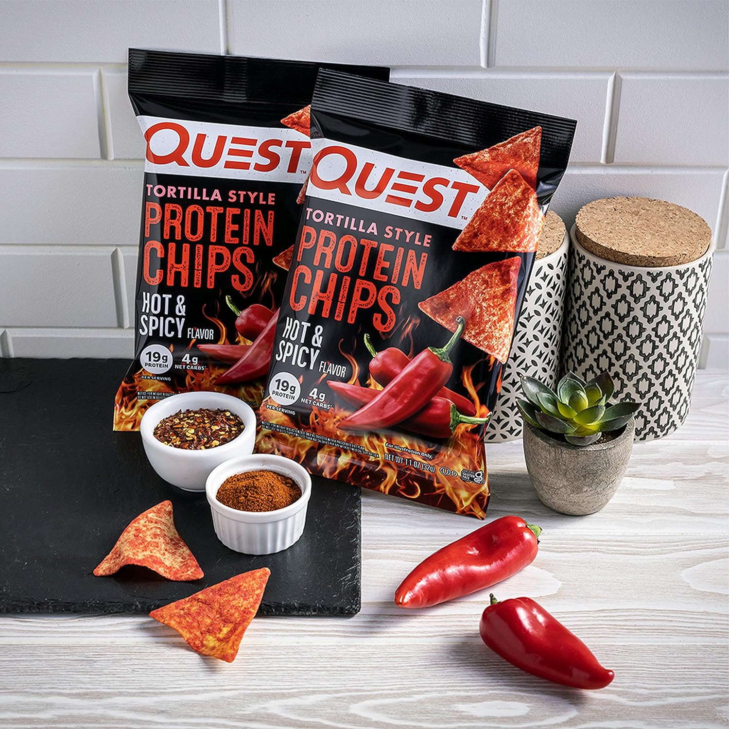 Quest Nutrition Tortilla Style Protein Chips, Hot & Spicy, 19g of Protein, 4g Net Carbs, Gluten Free, 1.1 Ounce (Pack of 12)