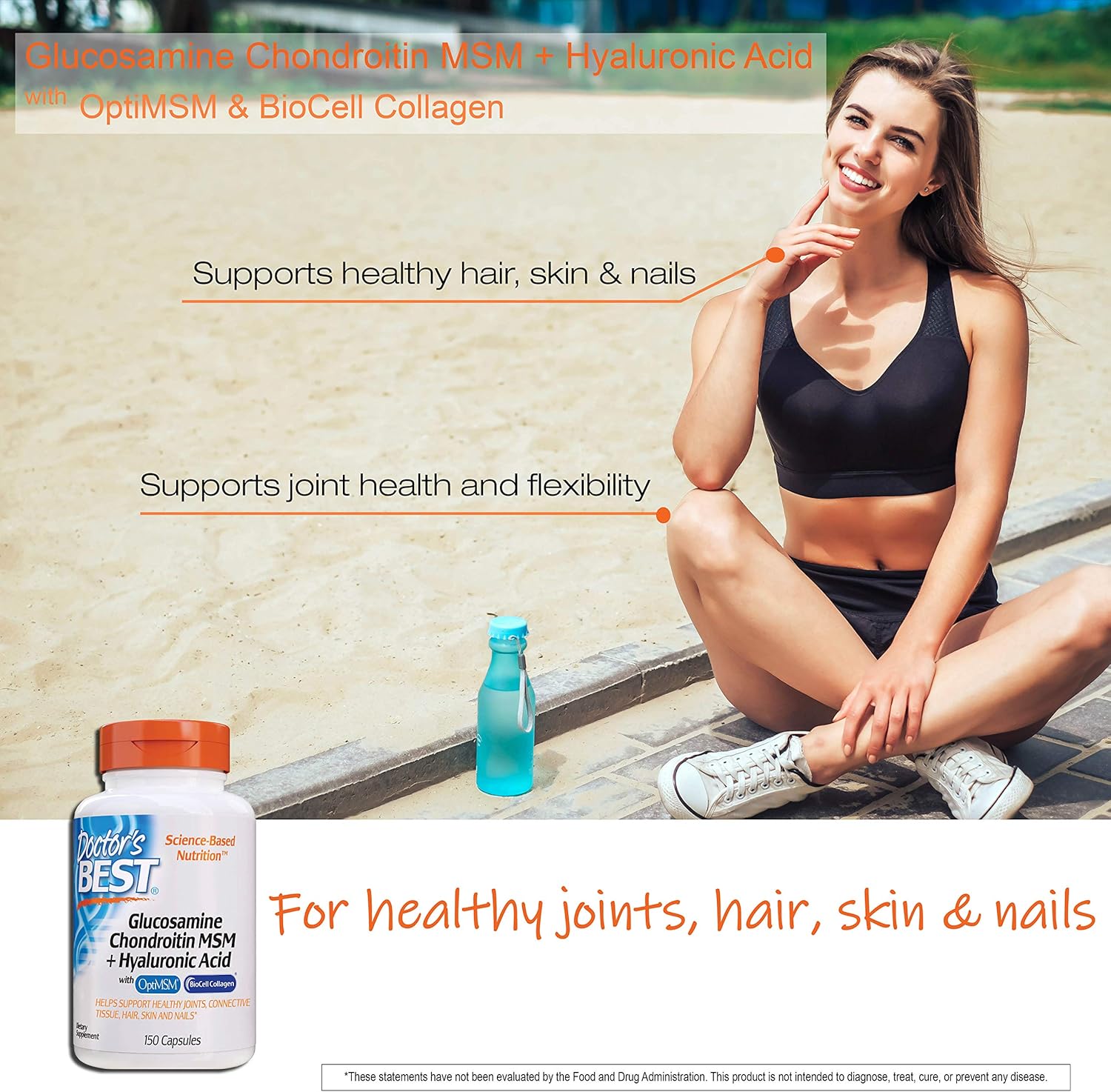 Doctor'S Best Glucosamine Chondroitin Msm + Hyaluronic Acid With Optimsm Featuring Biocell Collagen, Joint Support, Non-Gmo, Gluten & Soy Free, 150 Caps : Health & Household