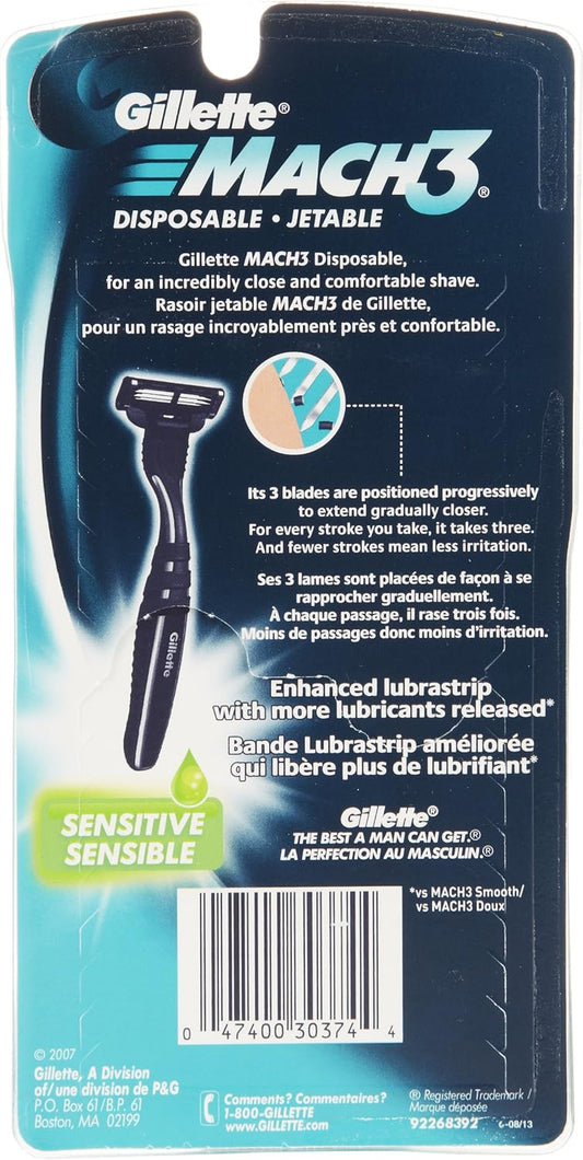 Gillette Mach3 Men'S Disposable Razor, Sensitive, 6 Razors