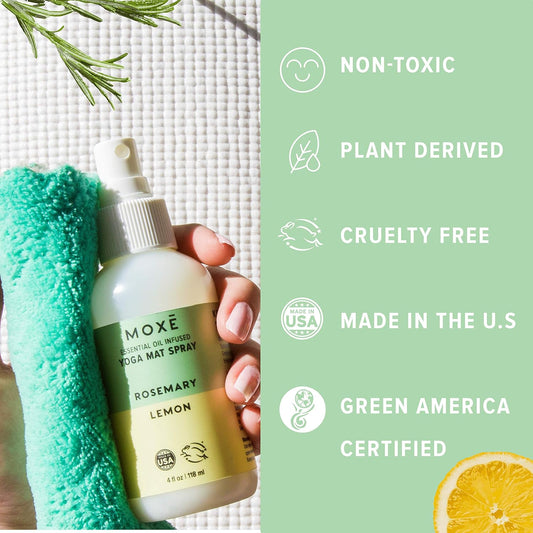 Moxe Yoga Mat Cleaner, Green America Certified, Rosemary And Lemon Essential Oils, Safe For All Mats And Exercise Equipment, 4 Oz (1 Pack)