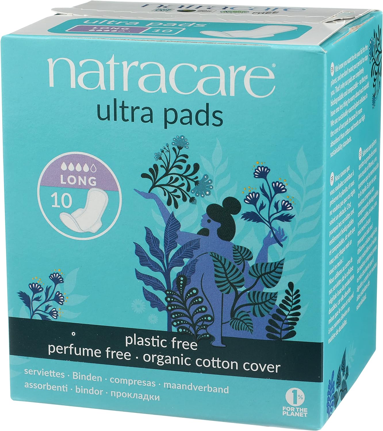 Natracare Slim Fitting Ultra Pads with Wings, Long, Made with Certified Organic Cotton, Ecologically Certified Cellulose Pulp and Plant Starch (1 Pack, 10 Pads Total) : Health & Household