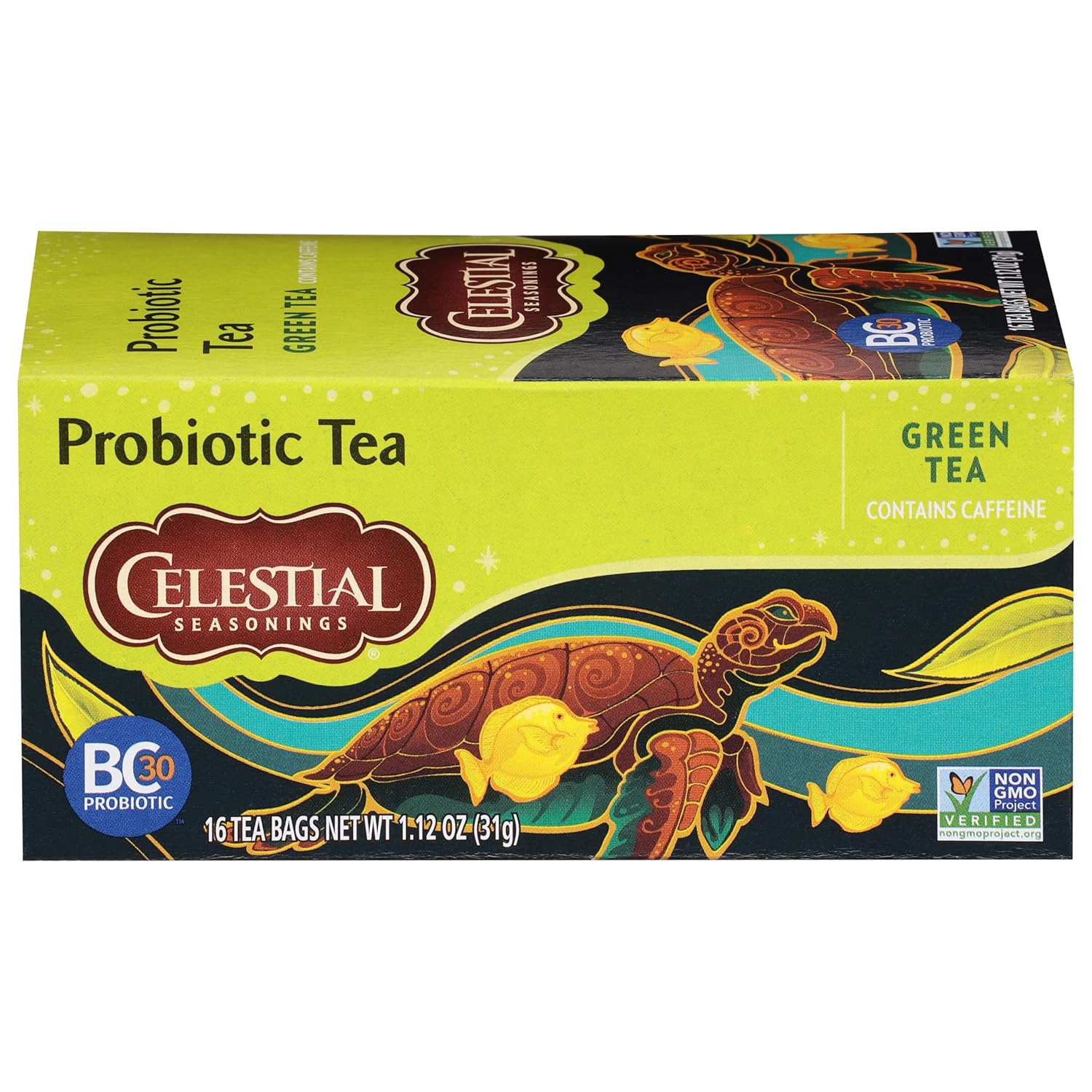 Celestial Seasonings Green Tea, Probiotic Tea, Contains Caffeine, 16 Tea Bags (Pack Of 6) (Packaging May Vary)