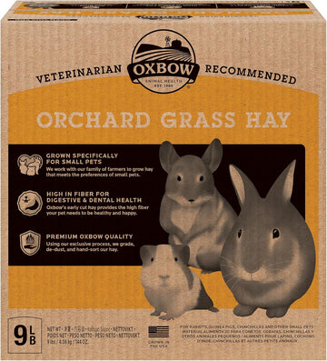 Oxbow Animal Health Orchard Grass Hay - All Natural Grass Hay For Chinchillas, Rabbits, Guinea Pigs, Hamsters, Gerbils & Other Small Pets - Fiber Rich- Grown In The Usa- 9 Lb