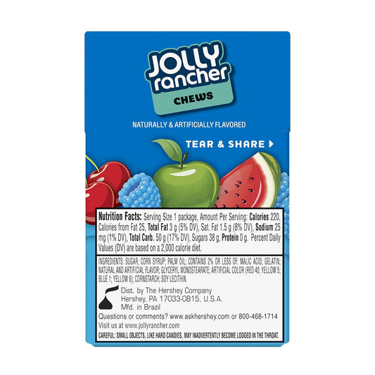 Jolly Rancher Chews Candy, Assorted Original Flavors (Cherry, Watermelon, Blue Raspberry, Green Apple), 2.06 Ounce Box (Pack Of 24 )