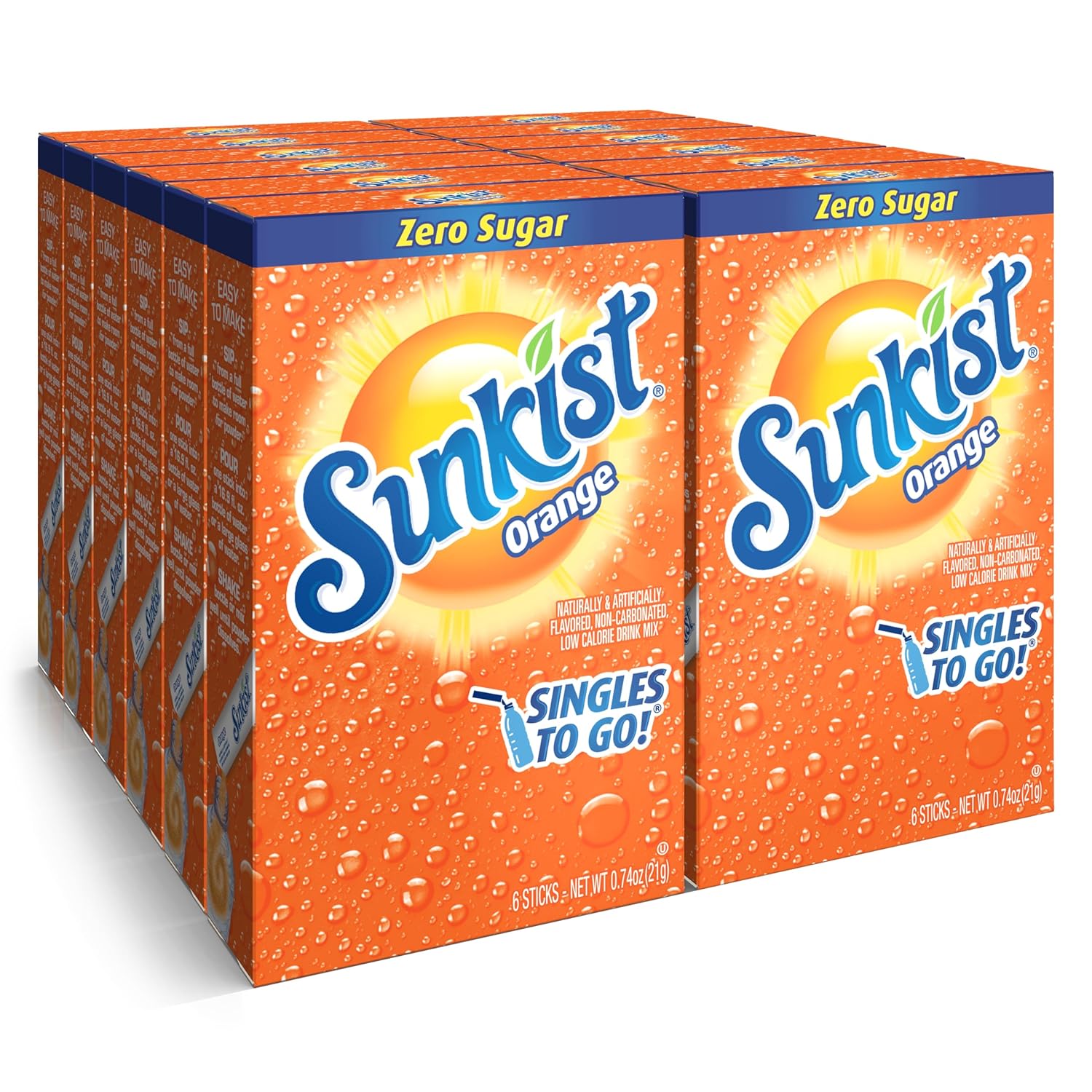 Sunkist Soda Orange Singles To Go Drink Mix, 12 Boxes With 6 Packets Each - 72 Total Servings