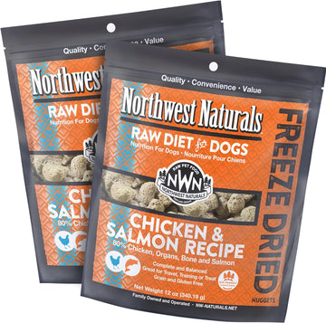 Northwest Naturals Freeze-Dried Chicken & Salmon Dog Food - Bite-Sized Nuggets - Healthy, Limited Ingredients, Human Grade Pet Food, All Natural - 12 Oz (Pack of 2) (Packaging May Vary)