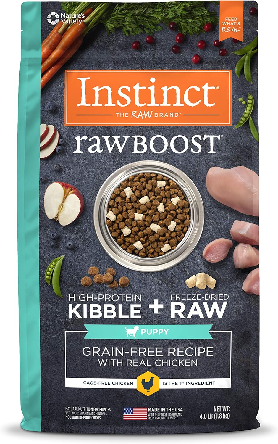 Instinct Raw Boost Puppy Grain Free Recipe With Real Chicken Natural Dry Dog Food, 4 Lb. Bag