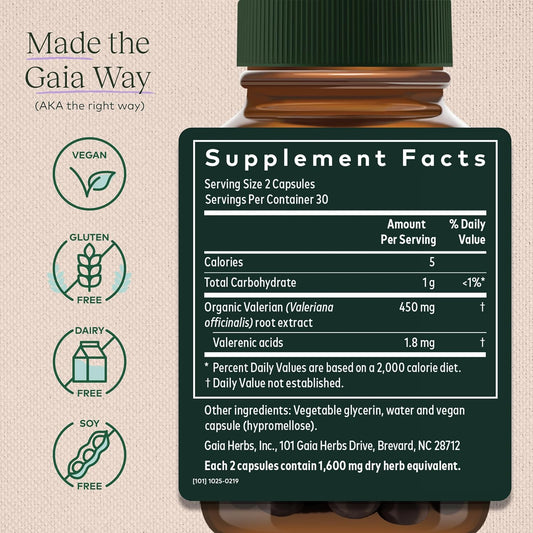 Gaia Herbs Valerian Root - Natural Sleep Support For A Natural Calm To Help Relaxation To Prepare For Sleep - With Organic Valerian Root Extract - 60 Vegan Liquid Phyto-Capsules (30-Day Supply)