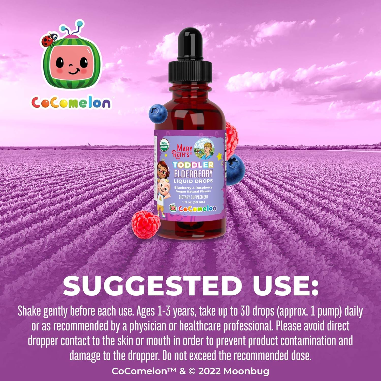 MaryRuth Organics Cocomelon Toddler Elderberry Syrup, USDA Organic Elderberry, Sugar Free Kids Immune Support Supplement for Ages 1-3 Years, Clean Label Project Verified®, Vegan, Gluten Free, 1 Fl Oz : Health & Household