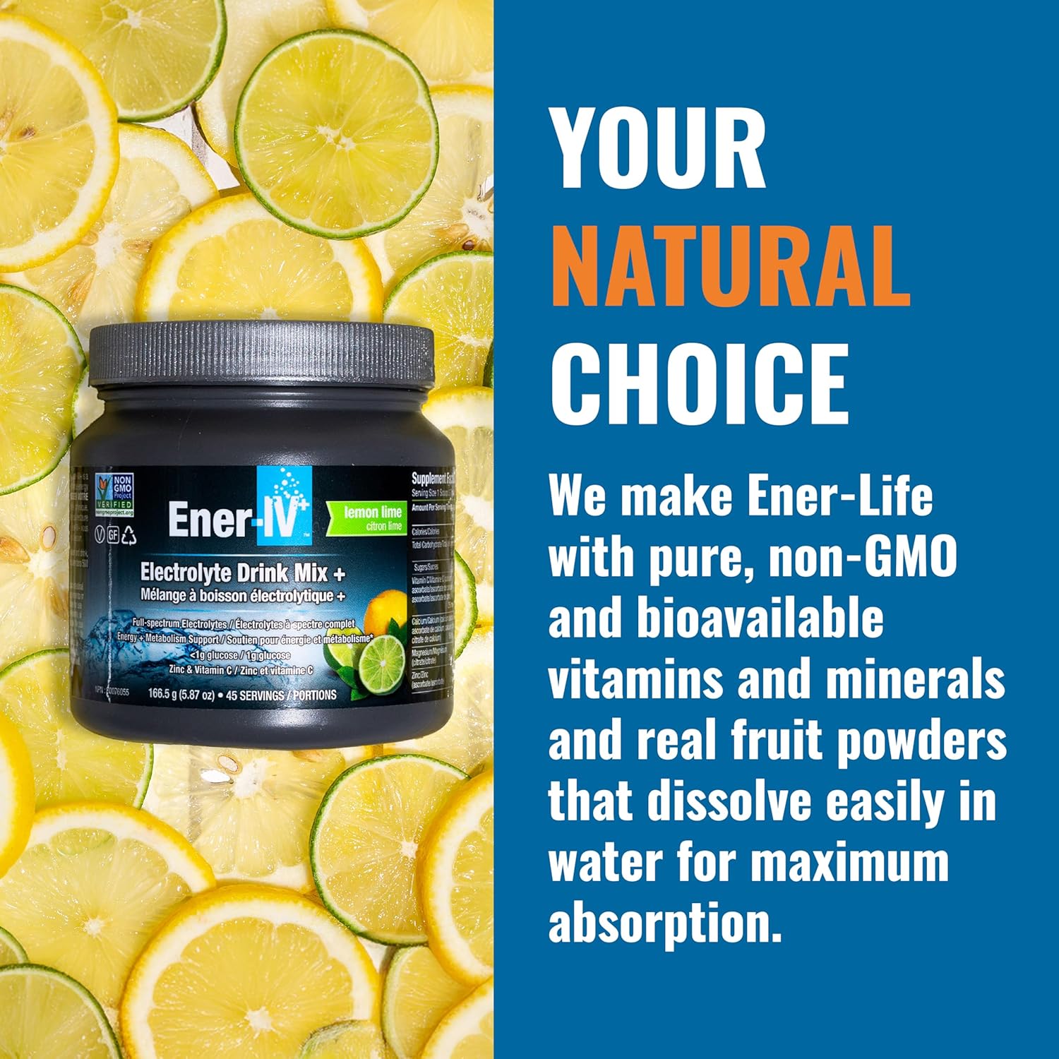 Ener-Iv Electrolyte Hydration & Energy Drink Mix Potassium Zinc & Vitamin C Electrolytes Powder - Muscle Recovery & Immunity Sports Drinks For Women & Men, Low Sugar Non-Gmo - Lemon Lime - 45 Servings : Health & Household