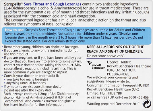 Strepsils Sore Throat And Cough Lozenges, 24 Lozenges