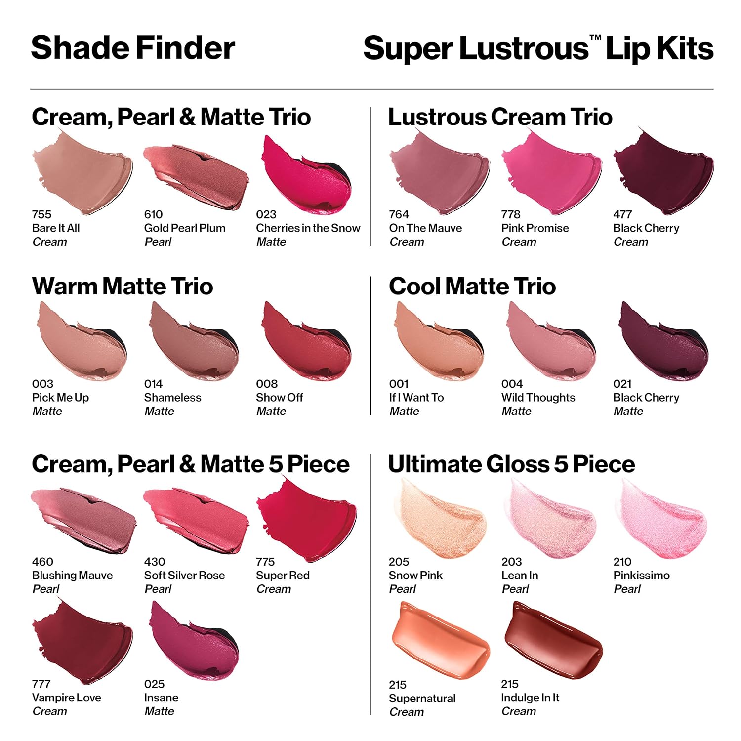 REVLON Lipstick Set, Super Lustrous 5 Piece Gift Set, Multi-Finish, Cream Pearl & Matte, Pack of 5 : Beauty & Personal Care