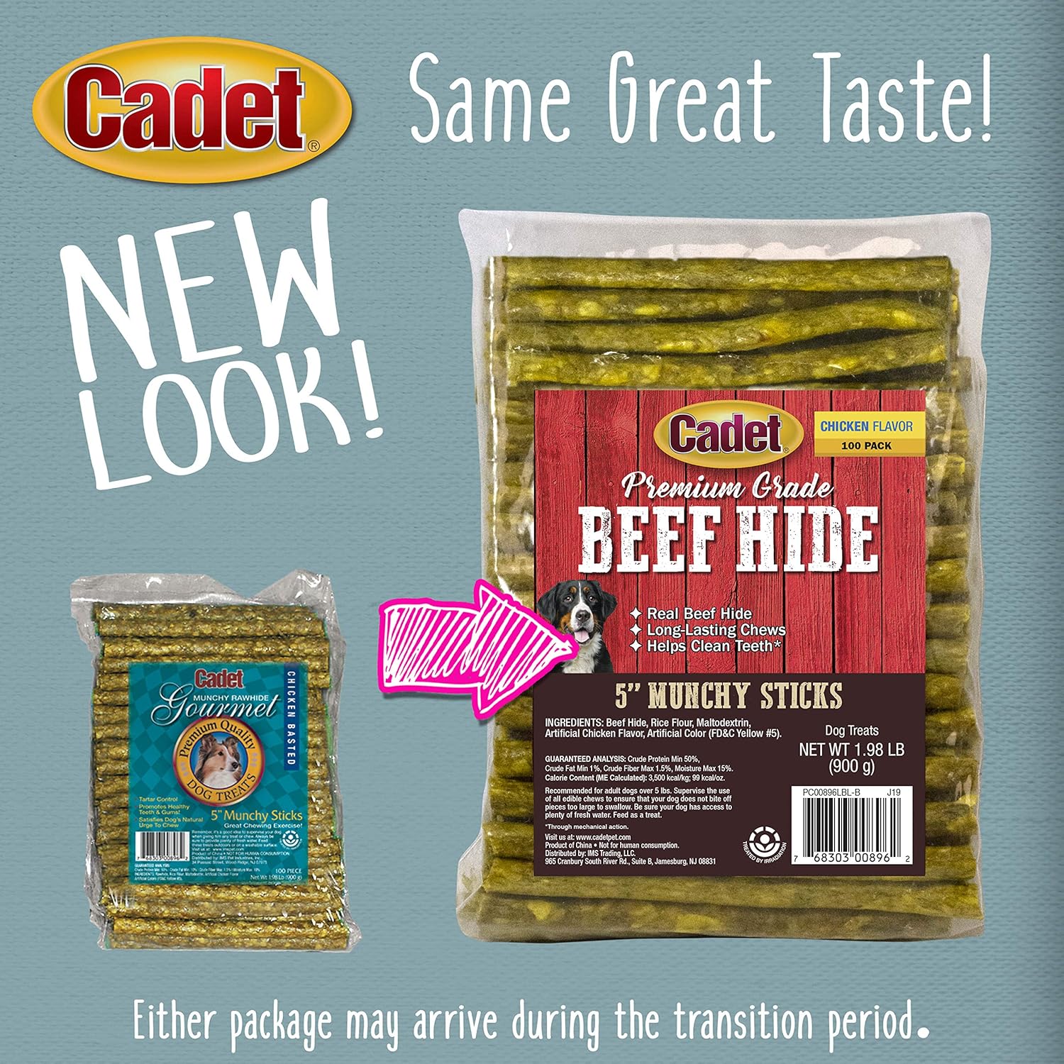 Cadet Premium Grade Beef Hide for Dogs, Long Lasting Rawhide Munchy Sticks, Single Ingredient Dog Chews, Chicken Flavor, 5 Inch (100 Count) : Pet Rawhide Treat Sticks : Pet Supplies