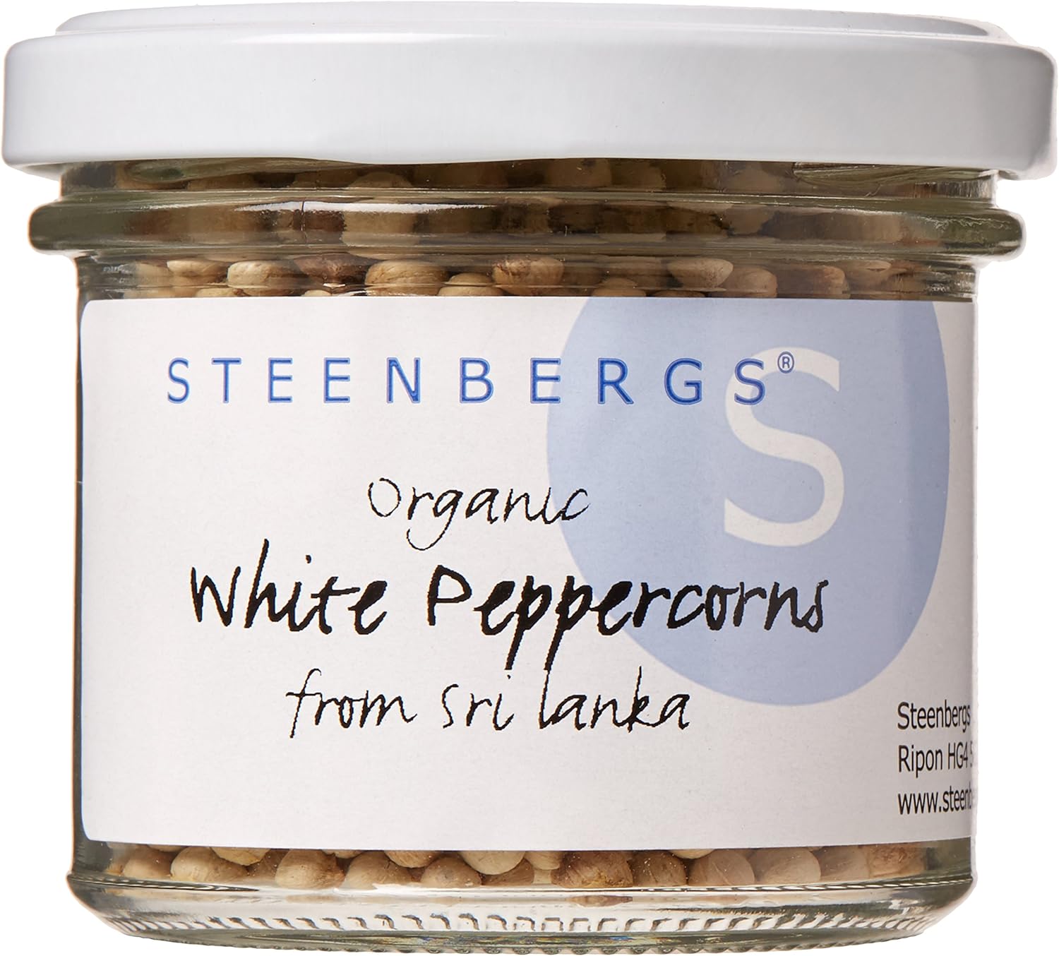 Steenbergs Organic White Peppercorns Standard Glass Jar - 65G