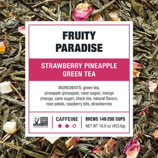 Tiesta Tea - Fruity Paradise | Strawberry Pineapple Green Tea | Premium Loose Leaf Tea Blend | Medium Caffeinated Green Tea | Make Hot Or Iced Tea & Brews Up To 200 Cups - 16Oz Resealable Bulk Pouch