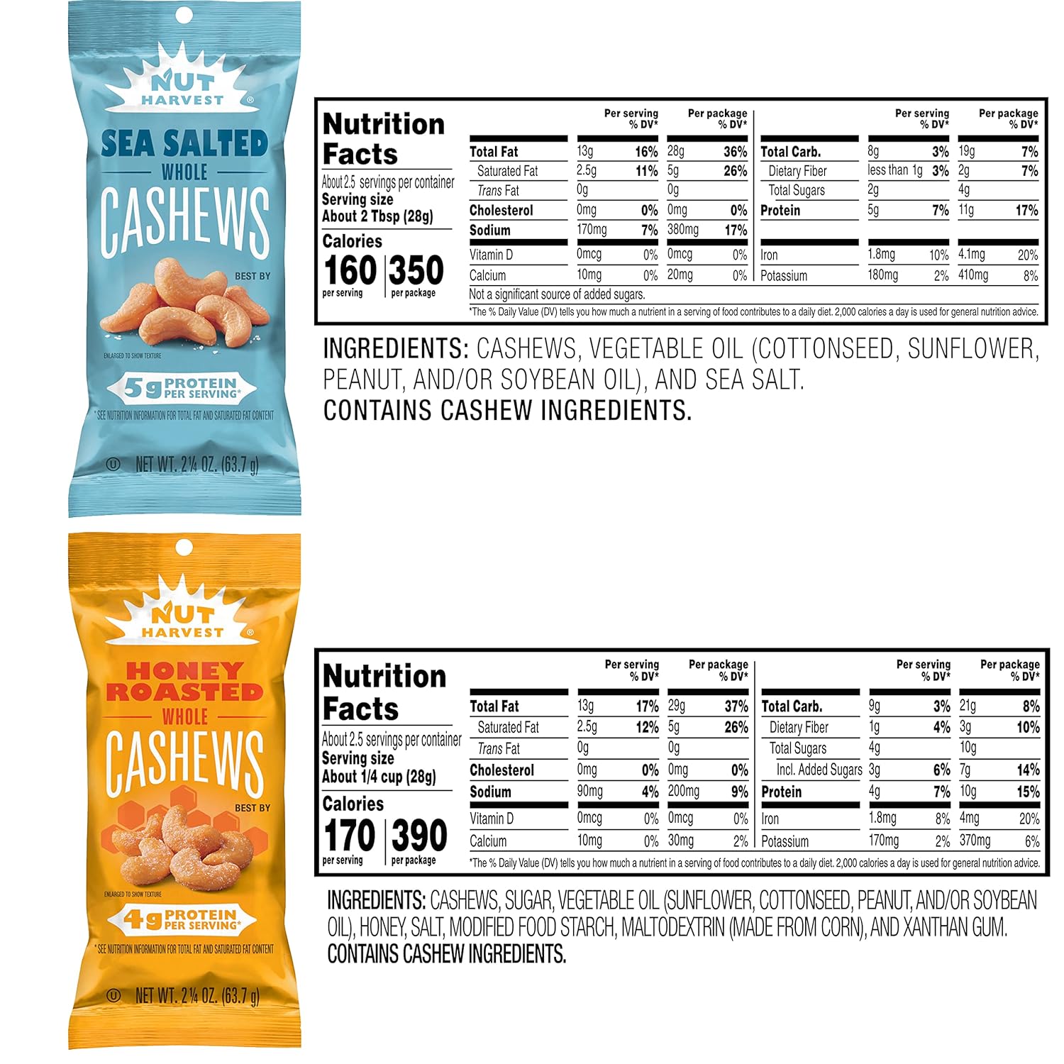 Nut Harvest, Sweet & Salty Cashews Variety Pack, 2.25 Ounce (Pack of 16) : Everything Else