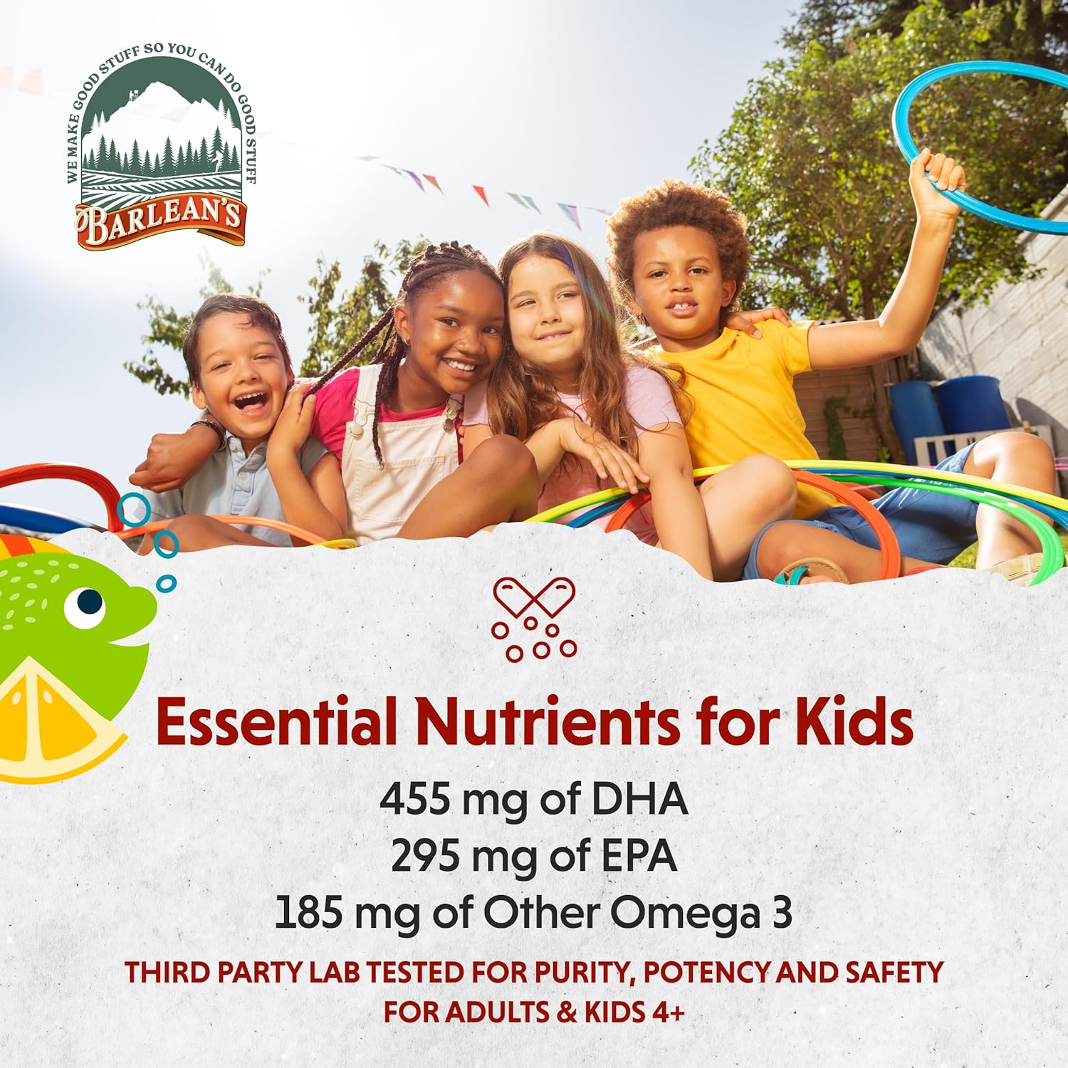 Barlean's Omega Pals Lipsmackin' Citrus Flavored Omega-3 for Kids, Yummy Children's Liquid Fish Oil Supplement with 750 mg of EPA & DHA for Brain & Eye Health, 8 oz : Health & Household