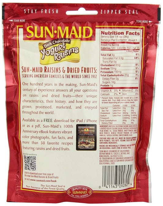 Sun-Maid Chocolate Yogurt Coated Raisins - (12 Pack) 7 Oz Resealable Bag - Yogurt Covered Dried Fruit Snack For Lunches And Snacks