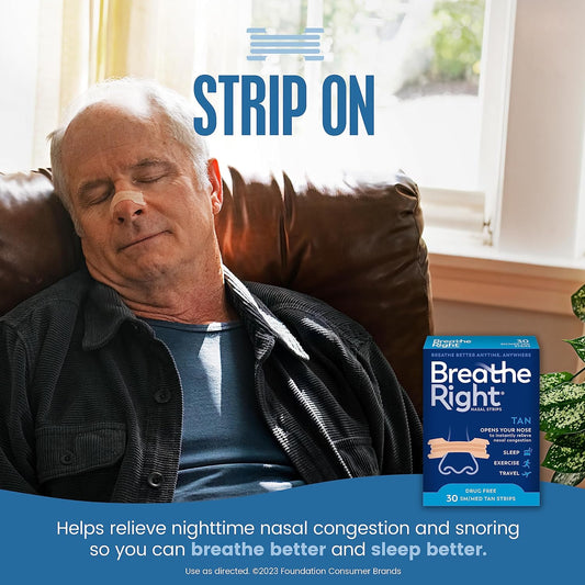 Breathe Right Original Nasal Strips | Tan Nasal Strips | Sm/Med | Help Stop Snoring | Drug-Free Snoring Solution & Instant Nasal Congestion Relief Caused By Colds & Allergies 30ct (packaging may vary)