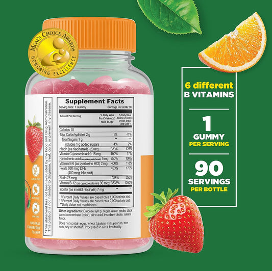 Lifeable Vitamin B Complex with Vitamin C for Kids - Great Tasting Natural Flavor Gummy Supplement - with Niacin, B6, Folic Acid, B12, Biotin & Pantothenic Acid - Energy and Nerve Support, 90 Gummies