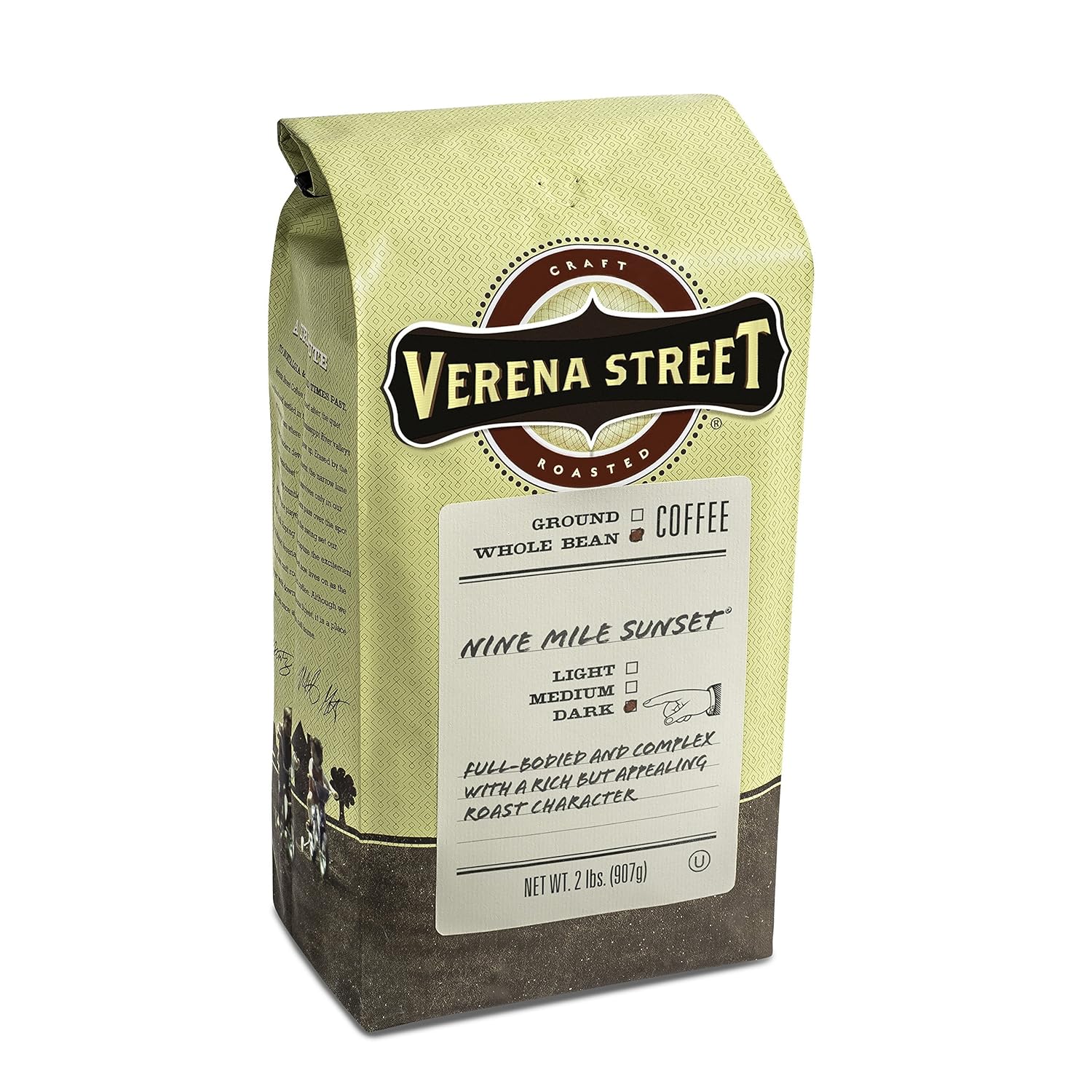 Verena Street 2 Pound Whole Bean Coffee, Dark Roast, Nine Mile Sunset, Rainforest Alliance Certified Arabica Coffee