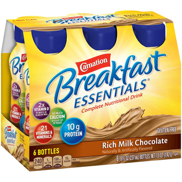 Carnation Breakfast Essentials Ready-To-Drink, Rich Milk Chocolate, 8 Fl Oz Bottle (Pack Of 6) (Packaging May Vary)