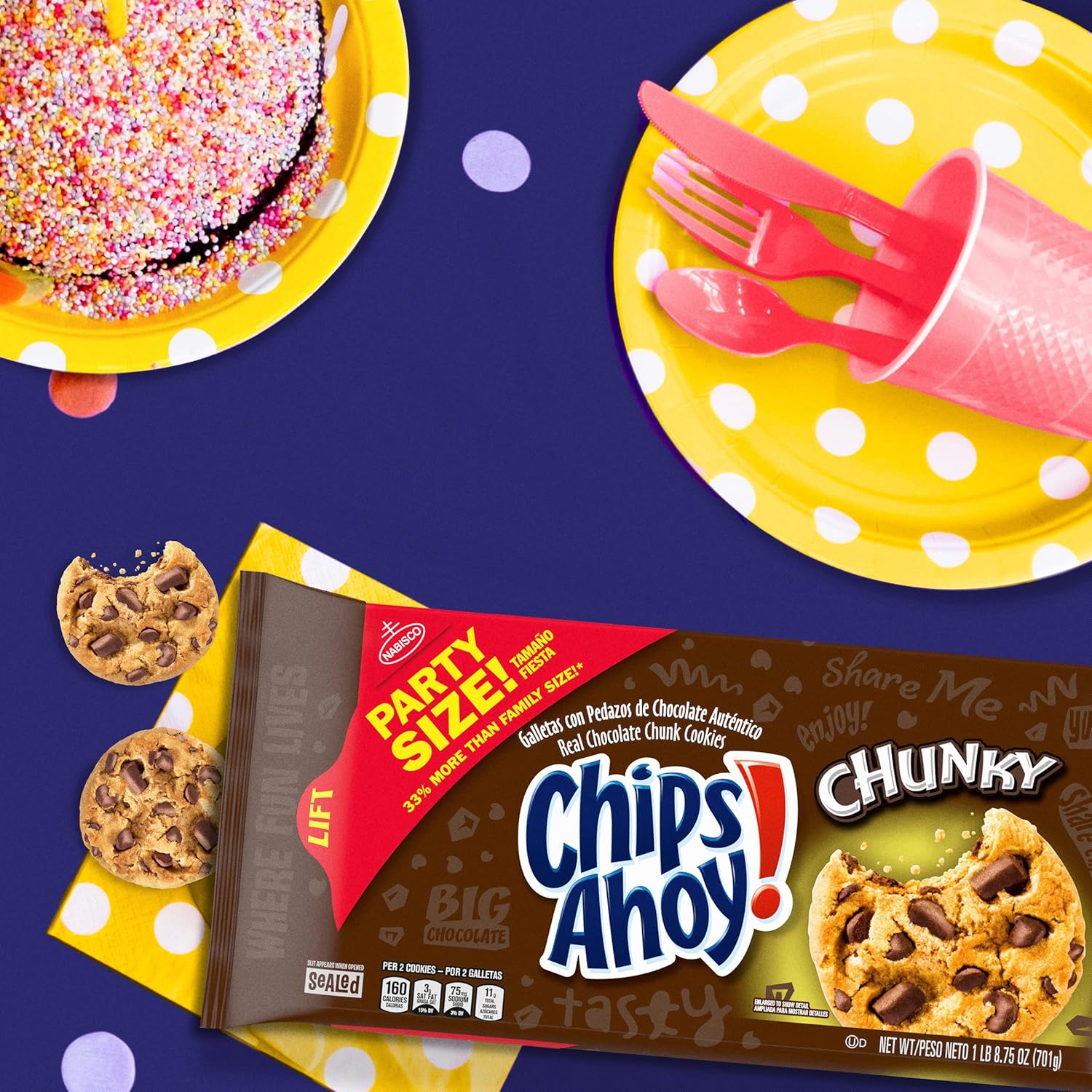 Chips Ahoy! Chunky Chocolate Chunk Cookies, Party Size, 24.75 Oz (Pack Of 3)