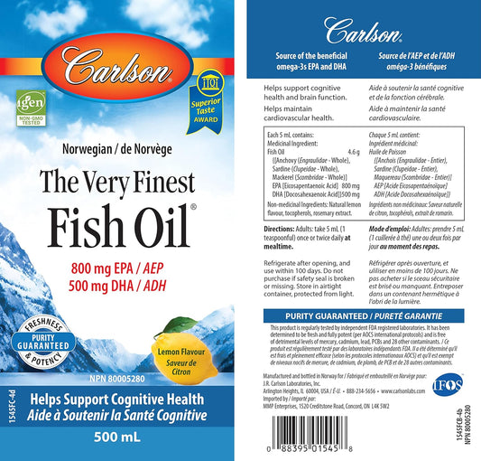 Carlson - The Very Finest Fish Oil, 1600 mg Omega-3s, Liquid Supplemen
