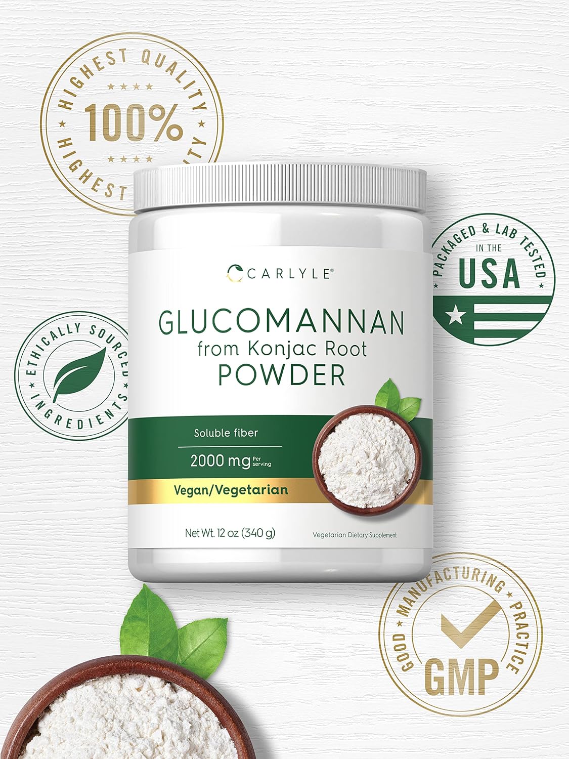 Carlyle Glucomannan Powder 12 oz | Konjac Powder Supplement | Vegan & Vegetarian | Non-GMO, Gluten Free : Health & Household