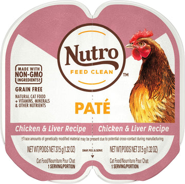 Nutro Grain Free Natural Wet Cat Food Paté Chicken & Liver Recipe, (24) 2.64 Oz. Perfect Portions Twin-Pack Trays