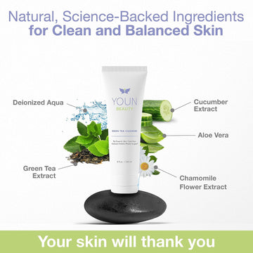 Youn Beauty Green Tea Face Cleanser By Dr. Anthony Youn – Paraben-Free, Hydrating Facial Cleanser With Aloe Vera, Chamomile & Cucumber Extracts – Daily Face Wash For All Skin Types