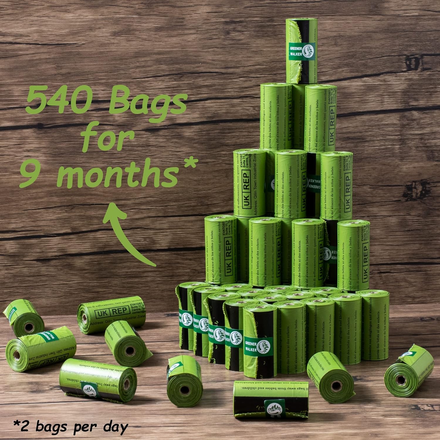 Greener Walker Poop Bags For Dog Waste-540 Bags,Extra Thick Strong 100% Leak Proof Dog Waste Bags (Green)
