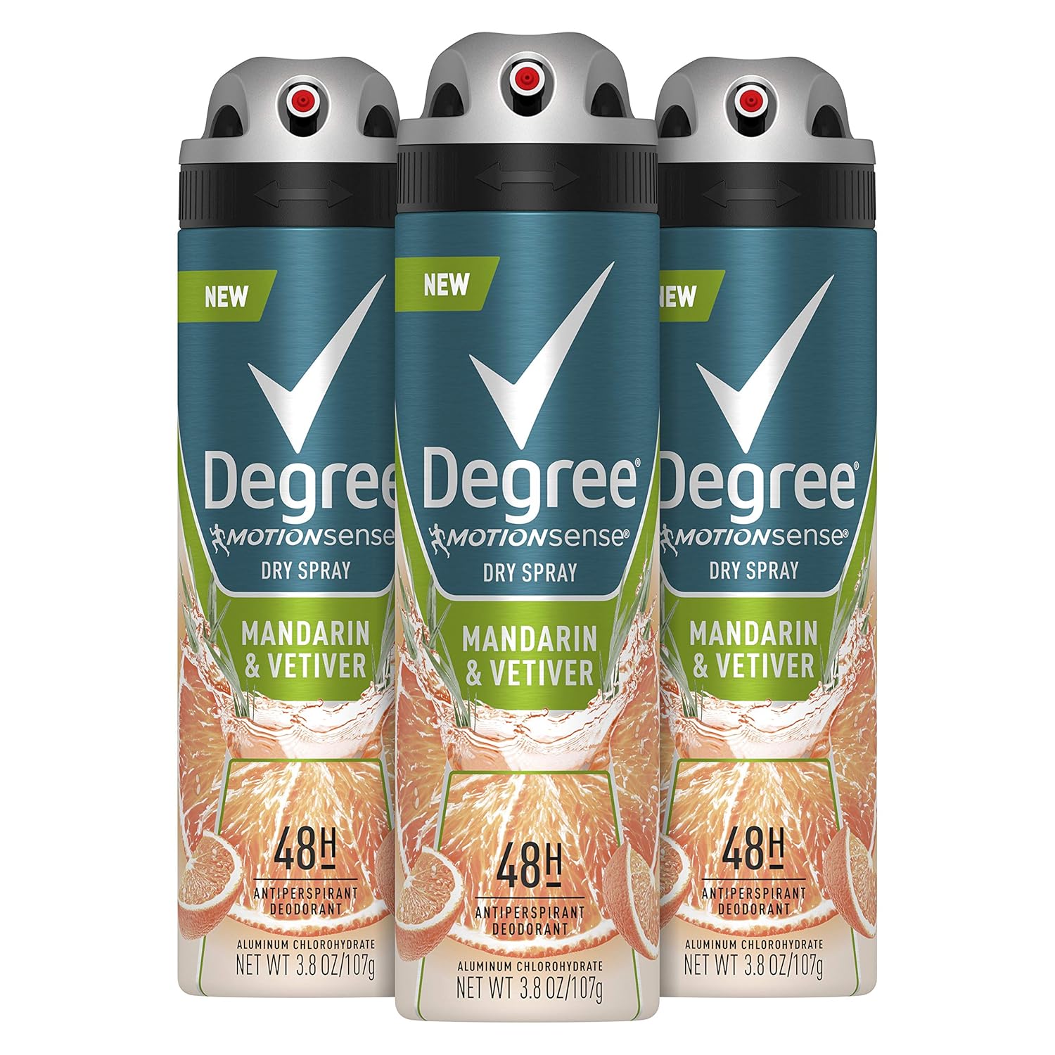 Degree Men Antiperspirant Deodorant Mandarin & Vetiver 3 Count Spray 48-Hour Protection 3.8 Oz