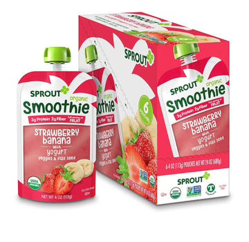 Sprout Organic Toddler Smoothie, Strawberry Banana W/ Yogurt, 4 Ounce Pouch (Pack Of 6)
