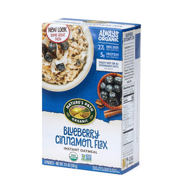 Nature's Path Organic Blueberry Cinnamon Flax Instant Oatmeal, Non-GMO, 27g Whole Grains, 5g Plant Based Protein, with Heart Healthy Flax Seeds, 11.3 Ounce, Pack of 6