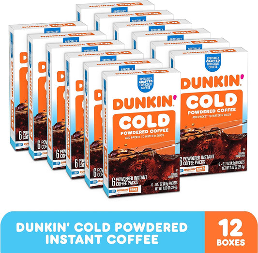 Dunkin' Cold Powdered Single Serve Instant Coffee Packs, 6 Count (Pack Of 12)