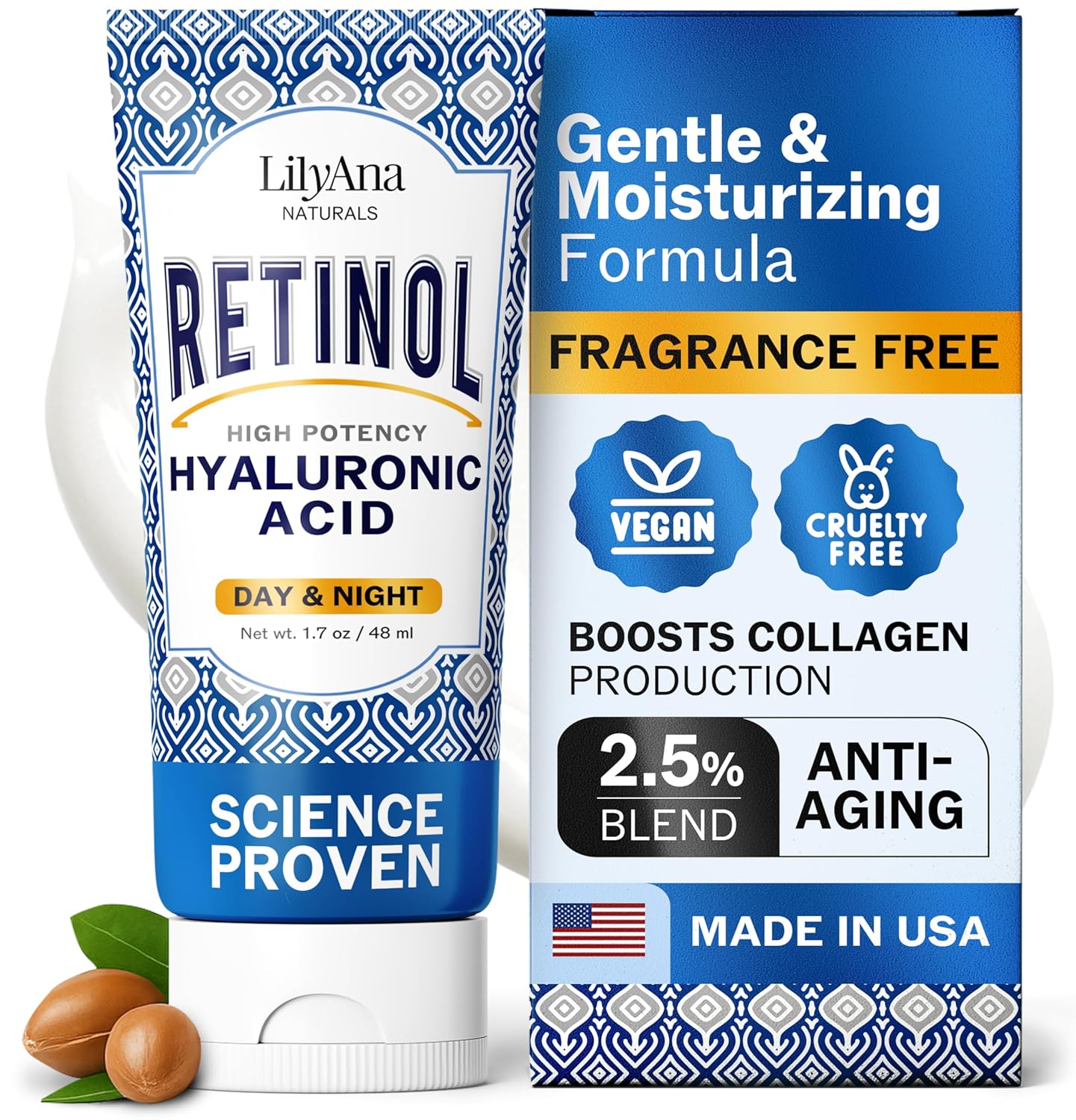 Lilyana Naturals Anti Aging Retinol Face Cream For Women – Wrinkle & Neck Cream For Firming, Retinol Moisturizer For Face With Hyaluronic Acid, Hydrating Night Cream For Fine Lines, Collagen Boost