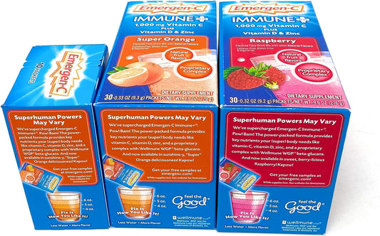 Emergen-C Immune+ Dietary Supplement Fizzy Drink Mix Powder, Super Orange and Raspberry