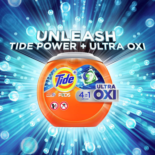 Tide Pods Liquid Laundry Detergent Soap Pacs, 4-N-1 Ultra Oxi, He Compatible 85 Count, Built In Pre-Treater For Stains