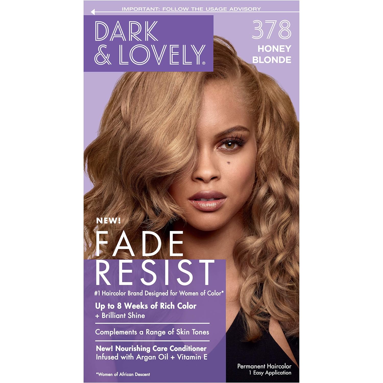 SoftSheen-Carson Dark and Lovely Fade Resist Rich Conditioning Hair Color, Permanent Hair Color, Up To 100 percent Gray Coverage, Brilliant Shine with Argan Oil and Vitamin E, Honey Blonde