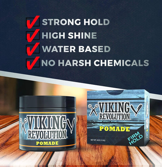 Viking Revolution Pomade For Men 4Oz - Firm Strong Hold & High Shine For Classic Styling - Water Based & Easy To Wash Out (Firm, 1 Pack)