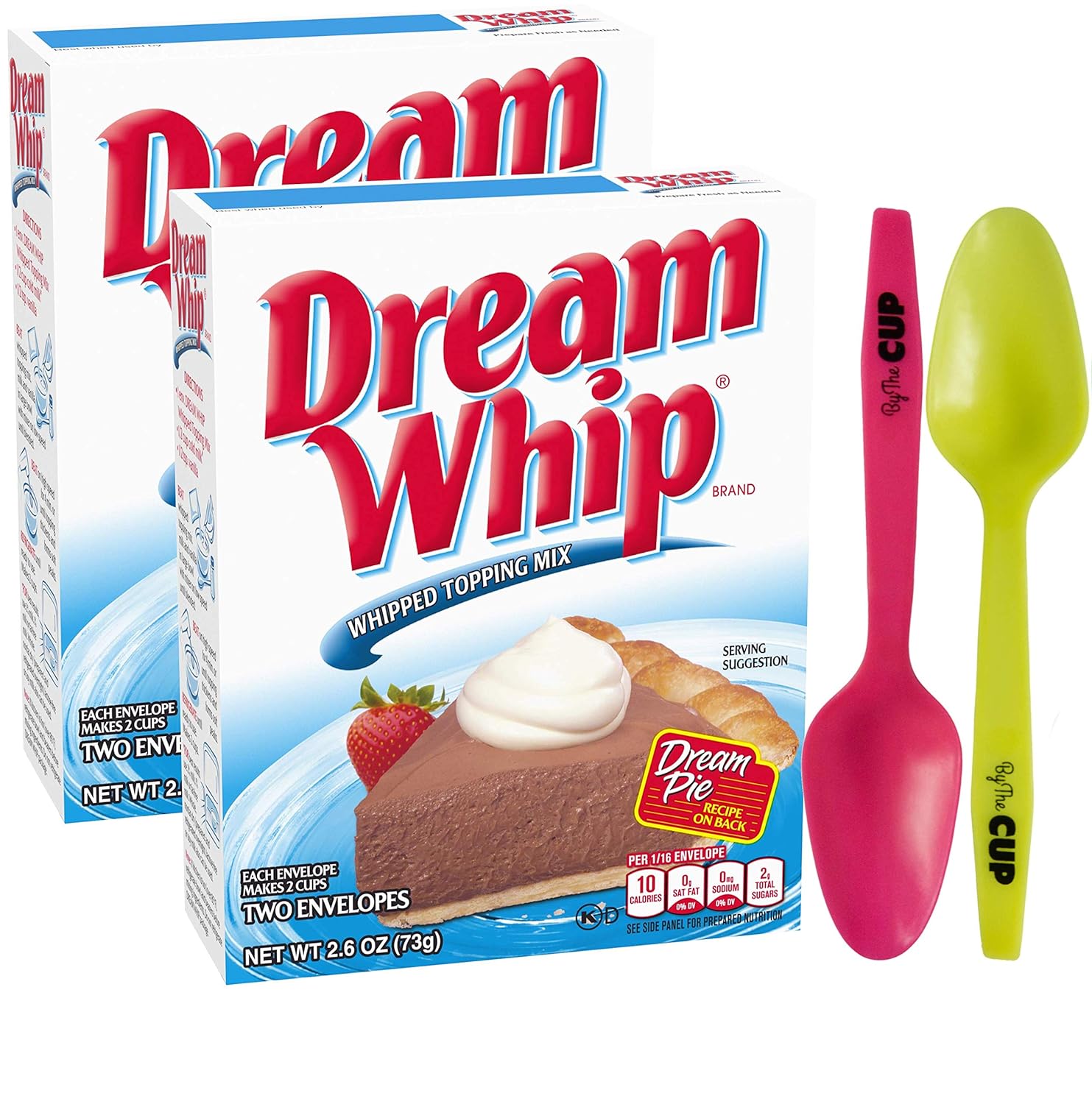 Dream Whip Whipped Dessert Topping Mix 2.6-Ounce Box (Pack of 2) with By The Cup Mood Spoons