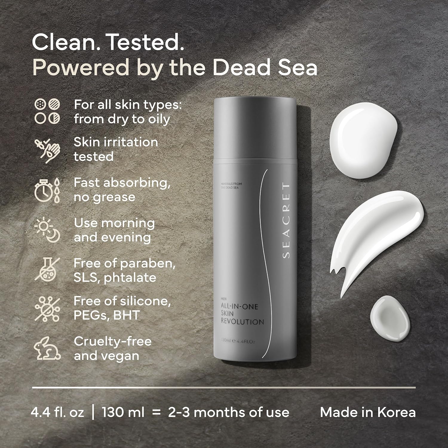 Seacret Men All-In-One Skin Revolution – 7-In-1 Day & Night Face Cream - Anti-Aging Moisturizer, Hydrating Face Cream, Helps To Reduce Wrinkles, Dark Spots & Puffiness – 4.4 Fl.Oz : Beauty & Personal Care