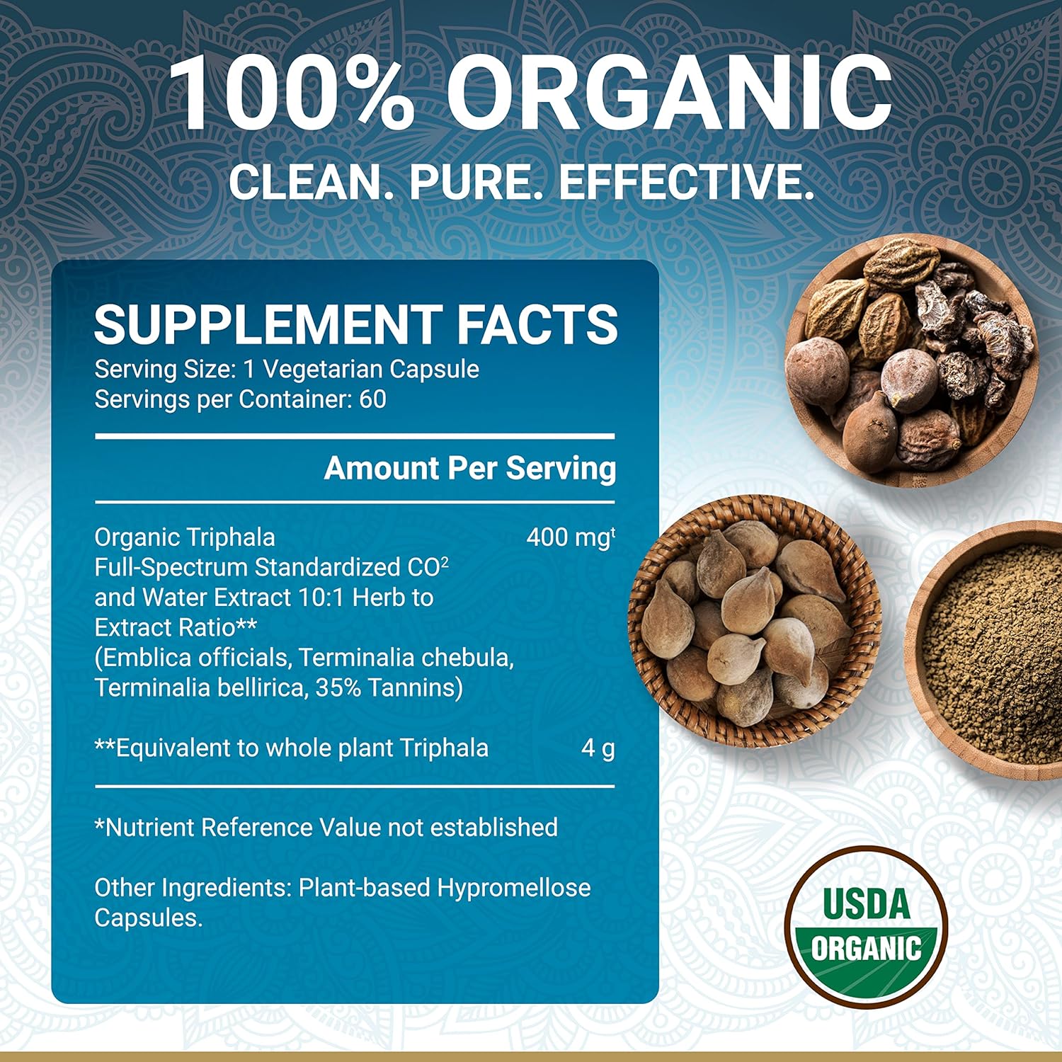 Triphala Capsules – USDA Organic Certified | Vegan Triphala Tablets | 100% Natural Herbal Triphala Guggulu Supplement | Natural Fusion Extract Potency | Ayurveda | 60 Caps | Trifala Churna : Health & Household