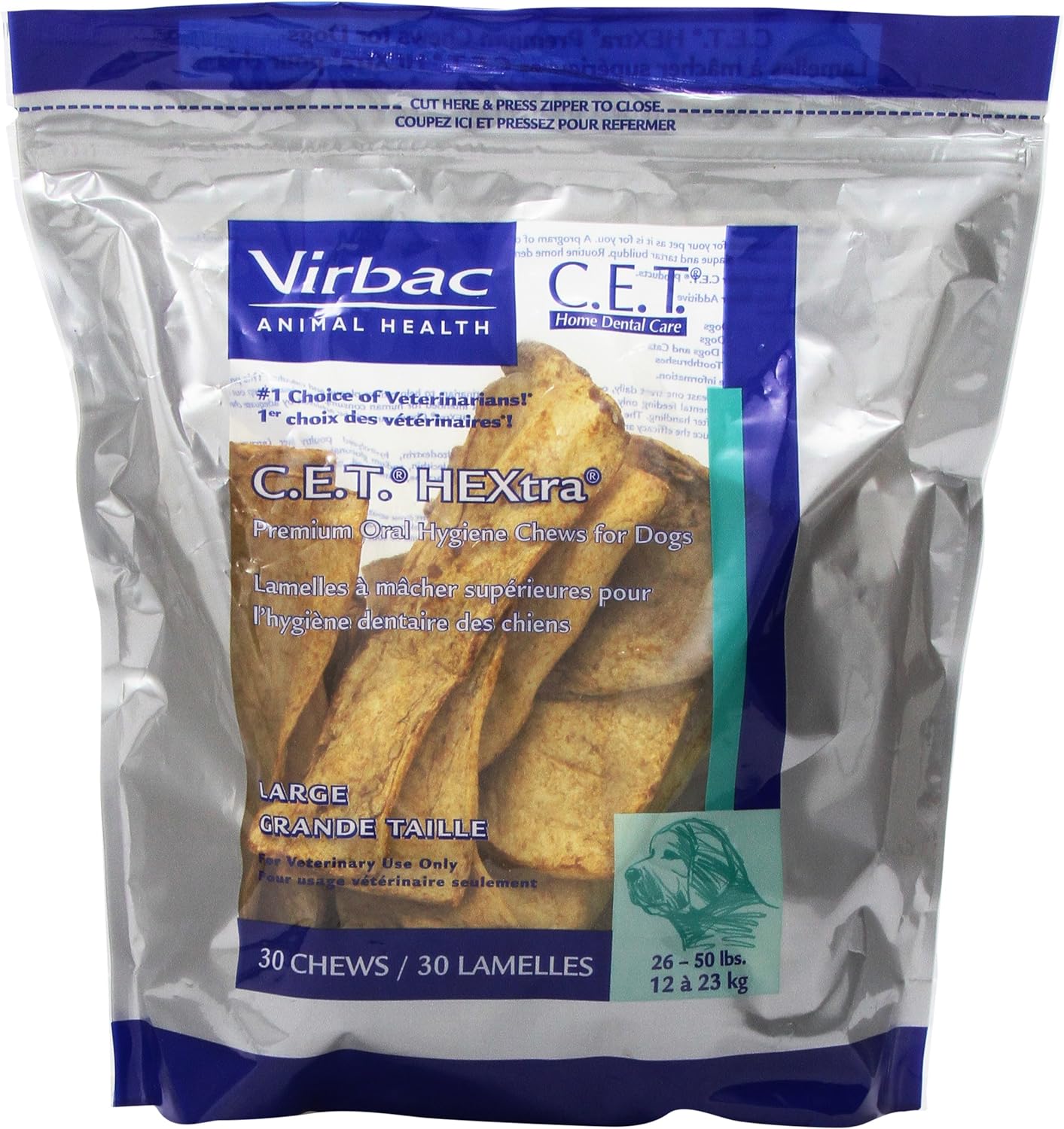 Virbac C.E.T. HEXtra Premium Oral Hygiene Chews, Large Dog, 30 Count