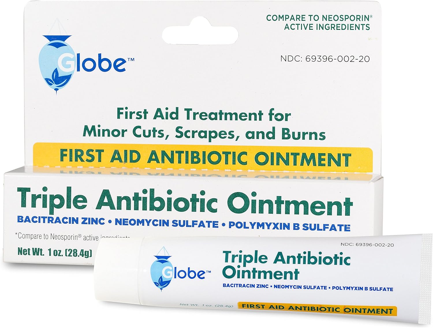 Globe Triple Antibiotic First Aid Ointment, 1 Oz. | 24-Hour Infection Protection, Treatment For Minor Scrapes, Burns And Cuts | (1 Tube)