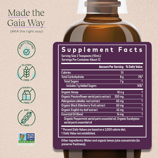 Gaia Herbs Cough Syrup Nighttime - Soothes Occasional Dry Coughs - With Honey, Ivy Leaf, Black Elderberry - Melatonin-Free - 4 Fl Oz