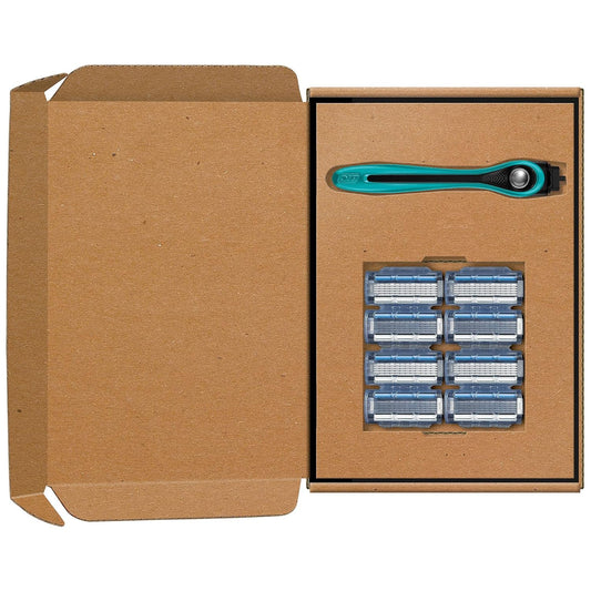 BIC Us 5-Blade Unisex Razor Starter Kit for Men and Women, 1 Handle & 8 Cartridges, Teal, Smooth Shave, BIC Razors